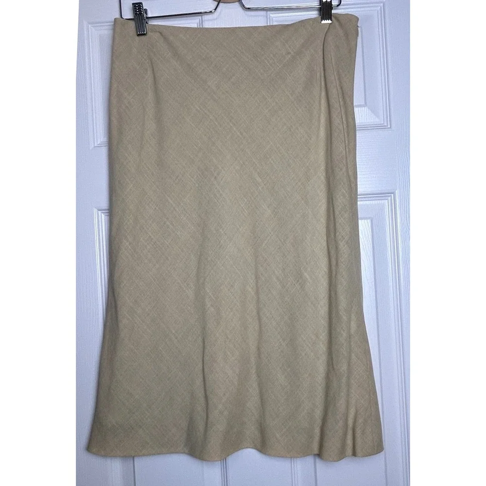 Faconnable Womens 12 Linen Blend A-Line Midi Skirt Beige Made in Italy NWT